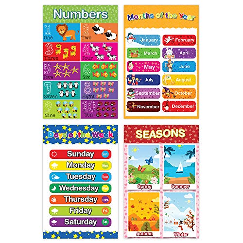 Educational Preschool Learning Poster for Toddler, Pre-K, Kindergarten, Daycares, Classroom, Homeschool Teachers - Incl Alphabet, Colors, Shapes, Numbers, Farm Animals and More - 16 x 11 Inch, 10 Pcs