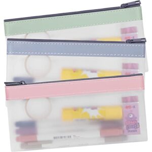boxgear 3 pieces clear pencil case set for girls and boys, pen holder with zipper for kids, teens portable desk organizer pencil pouch for school & stationery supplies (pink, blue, green)