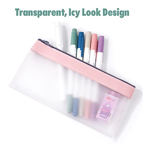 Boxgear 3 Pieces Clear Pencil Case Set for Girls and Boys, Pen Holder with Zipper for Kids, Teens Portable Desk Organizer Pencil Pouch for School & Stationery Supplies (Pink, Blue, Green)