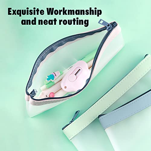 Boxgear 3 Pieces Clear Pencil Case Set for Girls and Boys, Pen Holder with Zipper for Kids, Teens Portable Desk Organizer Pencil Pouch for School & Stationery Supplies (Pink, Blue, Green)