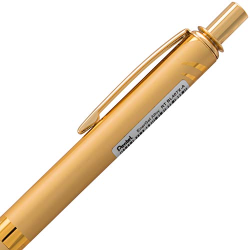 Pentel EnerGel Alloy Retractable Liquid Gel Pen, Gold Barrel, Black Ink, in gift box with info band (BL407XABX)