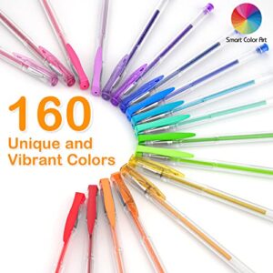 320 Pack Gel Pens Set, Smart Color Art 160 Colors Gel Pen with 160 Refills for Adult Coloring Books Drawing Painting Writing