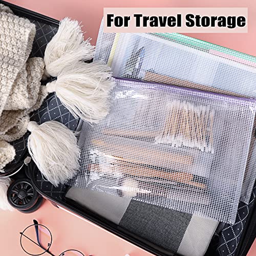 EOOUT 42pcs Mesh Zipper Pouch Zipper Bags, 14 Colors Large Storage Bags for Organizing, A4 Size Puzzle Bag Zipper File Bags for School Board Games and Office Supplies