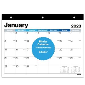 dunwell 2023 calendar for 3-ring binder (8.5×11, blue shades) use as 2023 binder calendar, wall calendar or desk calendar, 3-hole punched, fits standard notebooks