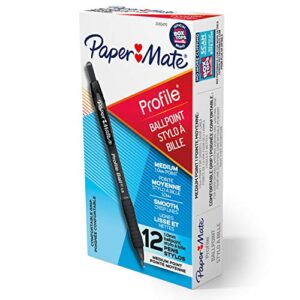 paper mate ballpoint pen, profile retractable pen, medium point (1.0mm), black, 12 count