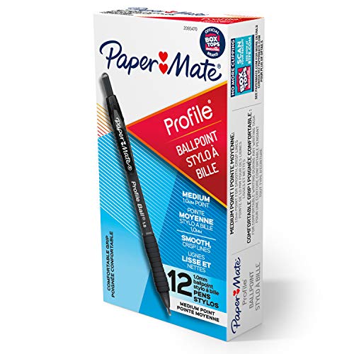 Paper Mate Ballpoint Pen, Profile Retractable Pen, Medium Point (1.0mm), Black, 12 Count