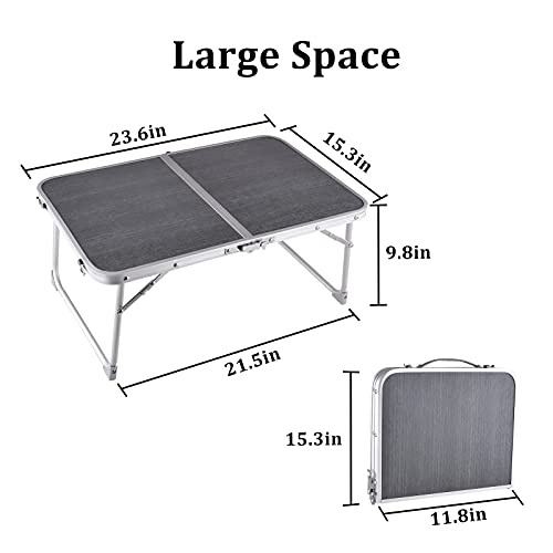 Foldable Laptop Table, Bed Table for Study and Reading, Lap Desk Table, Breakfast Tray Table, Portable Mini Picnic Table, Folds in Half with Inner Storage Space