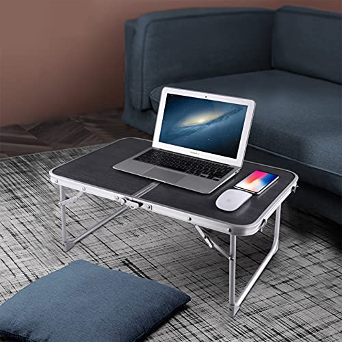 Foldable Laptop Table, Bed Table for Study and Reading, Lap Desk Table, Breakfast Tray Table, Portable Mini Picnic Table, Folds in Half with Inner Storage Space