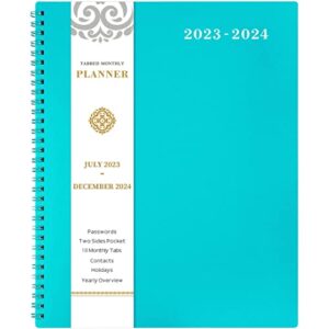 monthly planner/calendar 2023-2024 – 2023-2024 monthly planner, jul. 2023 – dec. 2024, 8.5″ x 11″, 18-month planner 2023-2024 with tabs, pocket, label, contacts and passwords, twin-wire binding – teal by artfan
