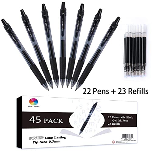 Smart Color Art 45 Pack Black Gel Pens, Retractable Medium Point Gel Ink Pens Smooth Writing for School Office Home, Comfort Grip