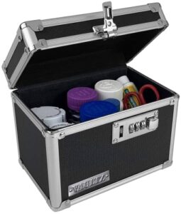 vaultz medicine lock box w/ combination lock – 5 x 7 x 5″ cabinet safe, black