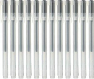 moma muji muji 0.38mm black color gel ink cap type ballpoint pen 12 pieces set with original pen case,12 count (pack of 1)(m00312)