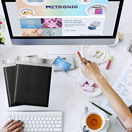 Metronic 40Pcs Bubble Mailers 8.5x12", Black Padded Envelopes, Strong Adhesion #2 Bubble Mailer Medium Shipping Mailing Envelopes for Small Business,Books,Clothes, Makeup Supplies,Water Proof