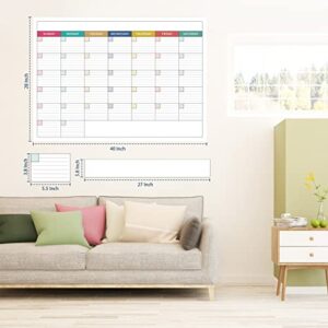 Dry Erase Calendar for Wall - Large Dry Erase Calendar, 28" x 40", Undated Monthly Calendar for Home, Office, Classroom, Erasable Laminated Calendar Whiteboard with 5 Markers ＆ 8 Stickers