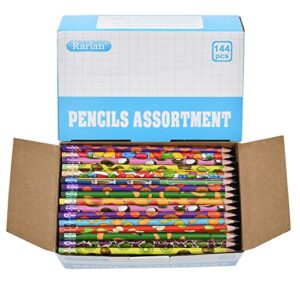 rarlan pencil assortment, 2 hb, assorted colorful pencils for kids, pre-sharpened,bulk pack, 144 count bulk pack