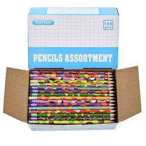 Rarlan Pencil Assortment, 2 HB, Assorted Colorful Pencils for Kids, Pre-Sharpened,Bulk Pack, 144 Count Bulk Pack