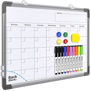 small monthly calendar dry erase whiteboard for wall, 16″ x 12″ magnetic dry erase board, hanging double-sided white board, portable board for drawing, kitchen, planning, memo, school, home, office