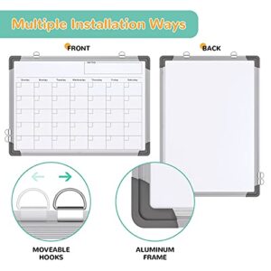 Small Monthly Calendar Dry Erase Whiteboard for Wall, 16" x 12" Magnetic Dry Erase Board, Hanging Double-Sided White Board, Portable Board for Drawing, Kitchen, Planning, Memo, School, Home, Office