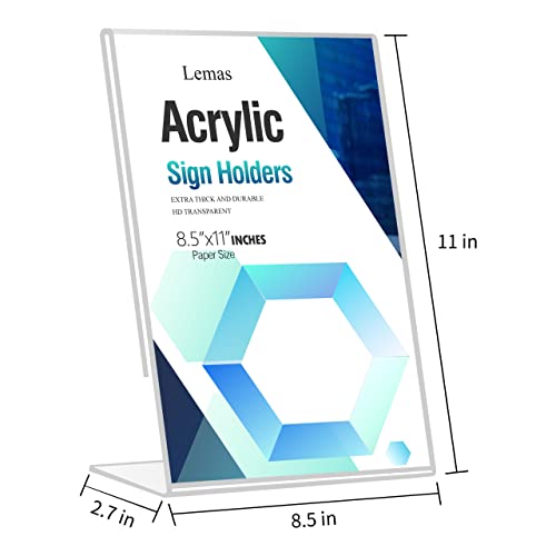 Lemas Slanted Back Acrylic Sign Holder 8.5*11 Inches，Clear Desktop Sign Holder Plastic Paper Holder Tabletop Display Stand for Office, Restaurant, Store (3Pcs)