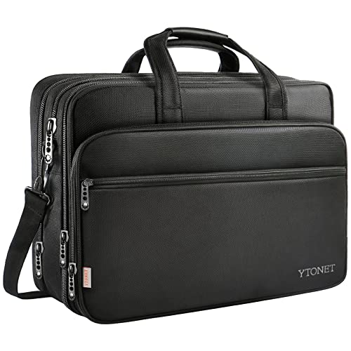 17 inch Laptop Bag, Travel Briefcase with Organizer, Expandable Large Hybrid Shoulder Bag, Water Resistant Business Messenger Briefcases Computer Bag for Men and Women Fits 17 15.6 Inch Laptop, Black