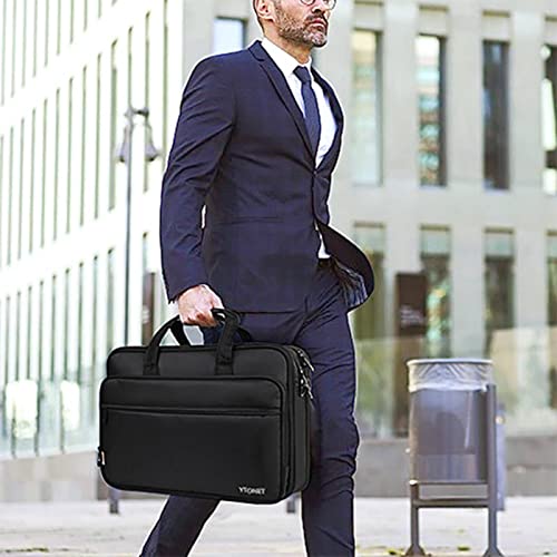 17 inch Laptop Bag, Travel Briefcase with Organizer, Expandable Large Hybrid Shoulder Bag, Water Resistant Business Messenger Briefcases Computer Bag for Men and Women Fits 17 15.6 Inch Laptop, Black