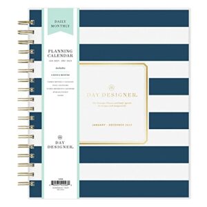 day designer for blue sky 2023 daily and monthly planner, 8″ x 10″, frosted cover, wirebound, navy stripe (142098)