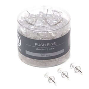 u brands push pins, clear plastic head thumbtacks, steel point, 200-count