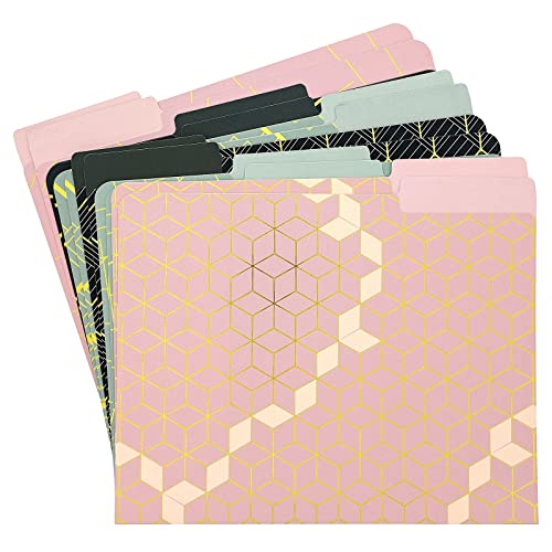 12 Pack Decorative File Folders with Gold Foil Geometrical Accents, 1/3 Cut Tab, for Office, Home Students, Letter Size (11.5 x 9.5 In)