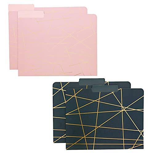 12 Pack Decorative File Folders with Gold Foil Geometrical Accents, 1/3 Cut Tab, for Office, Home Students, Letter Size (11.5 x 9.5 In)