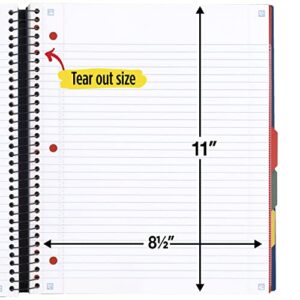 Five Star Advance Spiral Notebook + Study App, 5 Subject, College Ruled Paper, 11" x 8-1/2", 200 Sheets, With Spiral Guard and Movable Dividers, Pacific Blue, 1 Count (73150)