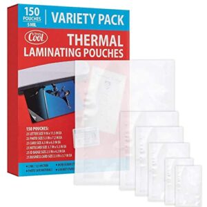 5mil thermal laminating pouches (150 count) letter, photo, card, notecard, id badge and business card sizes dry-erase friendly sheets, compatible with laminators crystal clear laminated finish