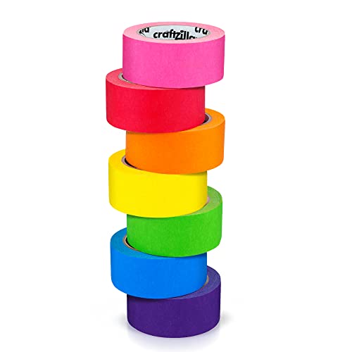 Craftzilla Colored Masking Tape – 7 Roll Multi Pack – 210 Feet x 1 Inch of Colorful Craft Tape – Vibrant Rainbow Colored Painters Tape – Great for Arts & Crafts, Labeling and Color-Coding