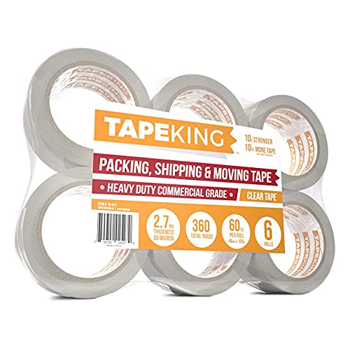 Tape King Clear Packing Tape - 60 Yards Per Roll (6 Refill Rolls) - 2 Inch Wide Stronger 2.7mil, Heavy Duty Sealing Adhesive Industrial Depot Tapes for Moving Packaging Shipping, Office & Storage