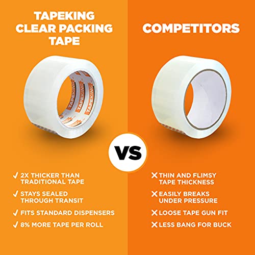 Tape King Clear Packing Tape - 60 Yards Per Roll (6 Refill Rolls) - 2 Inch Wide Stronger 2.7mil, Heavy Duty Sealing Adhesive Industrial Depot Tapes for Moving Packaging Shipping, Office & Storage