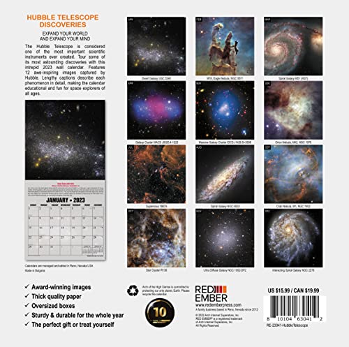 RED EMBER Hubble Telescope 2023 Hangable Monthly Wall Calendar | 12" x 24" Open | Thick & Sturdy Paper | Giftable | Space Expand Your World and Expand Your Mind