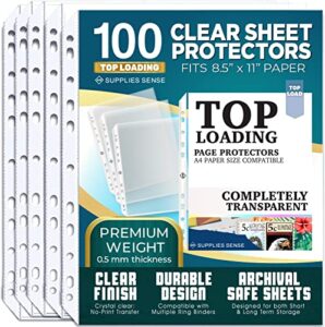 sheet protectors for 3 ring binder – 100 premium clear plastic page protectors for 3 ring binder – sleeves 8.5 x 11 for paper & documents