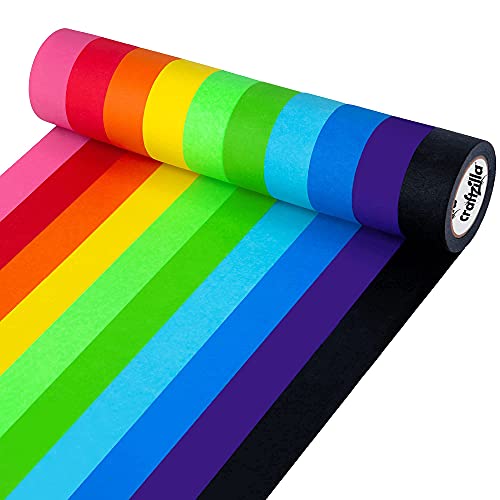 Craftzilla Colored Masking Tape – 10 Roll Multi Pack – 300 Feet x 1 Inch of Colorful Craft Tape – Vibrant Rainbow Colored Painters Tape – Great for Arts & Crafts, Labeling and Color-Coding