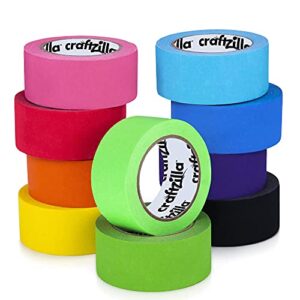 Craftzilla Colored Masking Tape – 10 Roll Multi Pack – 300 Feet x 1 Inch of Colorful Craft Tape – Vibrant Rainbow Colored Painters Tape – Great for Arts & Crafts, Labeling and Color-Coding