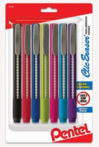 pentel clic eraser, retractable pen style grip eraser, pack of 7 assorted colors pentel click erasers, big eraser for drawing, art, drafting & sketching for adults & kids office & school supplies.