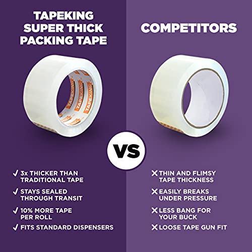 Tape King Clear Packing Tape Super Thick 3.2mil - 60 Yards Per Roll (Pack of 6 Refill Packaging Rolls) - Strong Shipping Heavy Duty Adhesive Carton Sealing Commercial Depot Tape (TK-052)