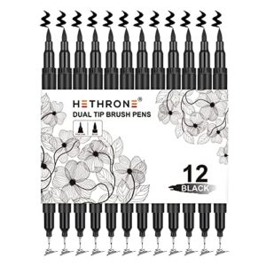 hethrone black marker – felt tip pens drawing pens dual brush pens art supplies 12 pack