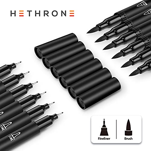 Hethrone Black Marker - Felt Tip Pens Drawing Pens Dual Brush Pens Art Supplies 12 Pack