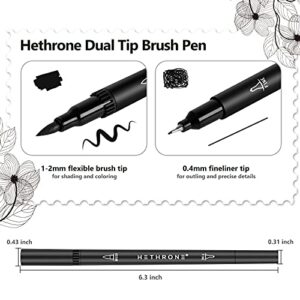 Hethrone Black Marker - Felt Tip Pens Drawing Pens Dual Brush Pens Art Supplies 12 Pack