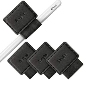 ringke pen holder for apple pencil, journal, notebooks, and more – 3m self adhesive pu leather durable pen loop with elastic (3 pack) – black
