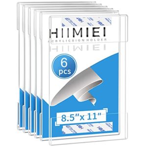 hiimiei 8.5×11 acrylic wall sign holder with double sided tape, 8 1/2 x 11 clear plastic plexiglass sign holder for office, home, store, restaurant-no drilling(6 pack)