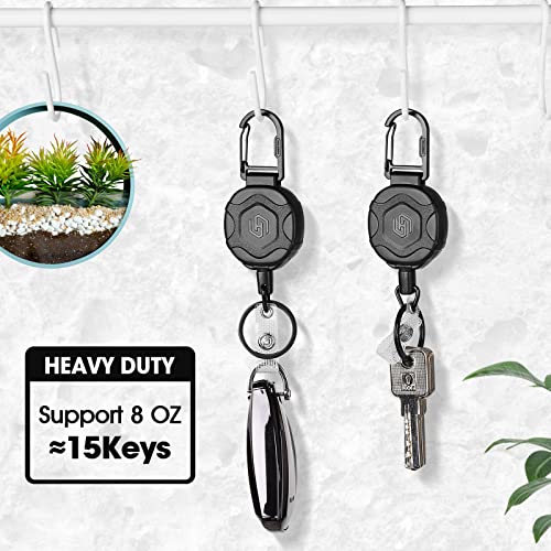 2 Pack Retractable Keychain,Heavy Duty Retractable Badge Holders,Tactical ID Badge Reel with 31.5" Retractable Cord,Multitool Carabiner Key Chain,8 oz, Black