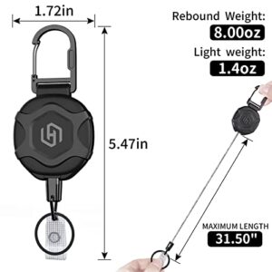 2 Pack Retractable Keychain,Heavy Duty Retractable Badge Holders,Tactical ID Badge Reel with 31.5" Retractable Cord,Multitool Carabiner Key Chain,8 oz, Black