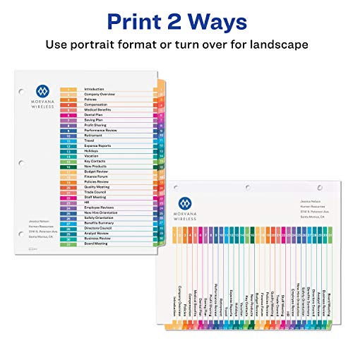 Avery 31-Tab Dividers for a 3 Ring Binders, Customizable Table of Contents, Multicolor Tabs, 1 Set (11129)