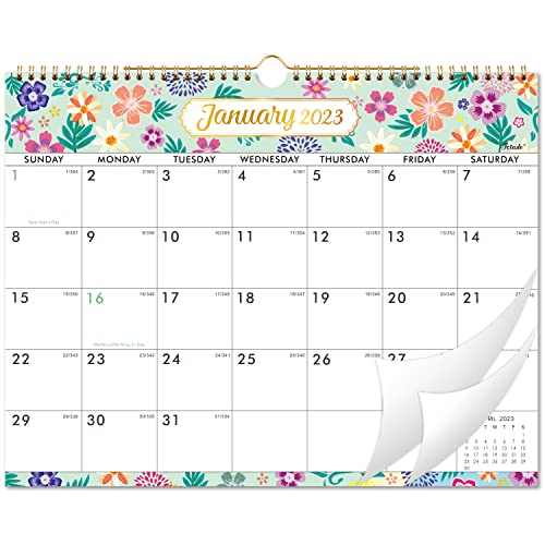 2023 Wall Calendar - Wall Calendar 2023, Janaury 2023-December 2023, 12 Months Calendar with Julian Date, 15 x 12 Inches, Twin-Wire Binding, Suitable for Hanging on the Wall, Large Blocks and Julian Dates, Flower design, Good Decorative Effect