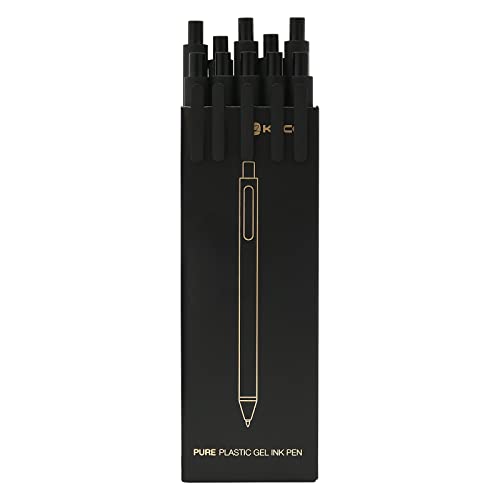 KACO Retractable Gel Pens 0.5mm Extra Fine Point, Pack of 10, Black Barrel with Black Ink